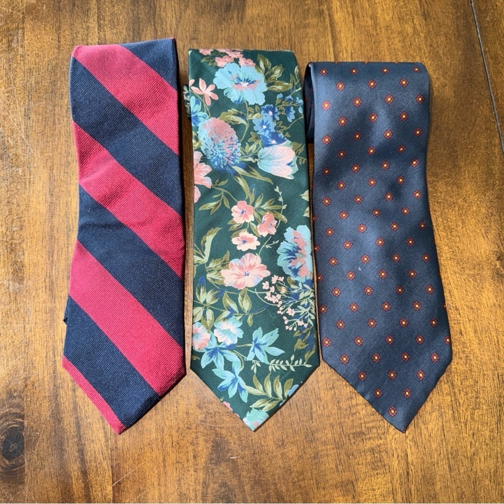 Lot of 3 Vintage Gant Mens Neckties Ties Stripes Floral Blue Green